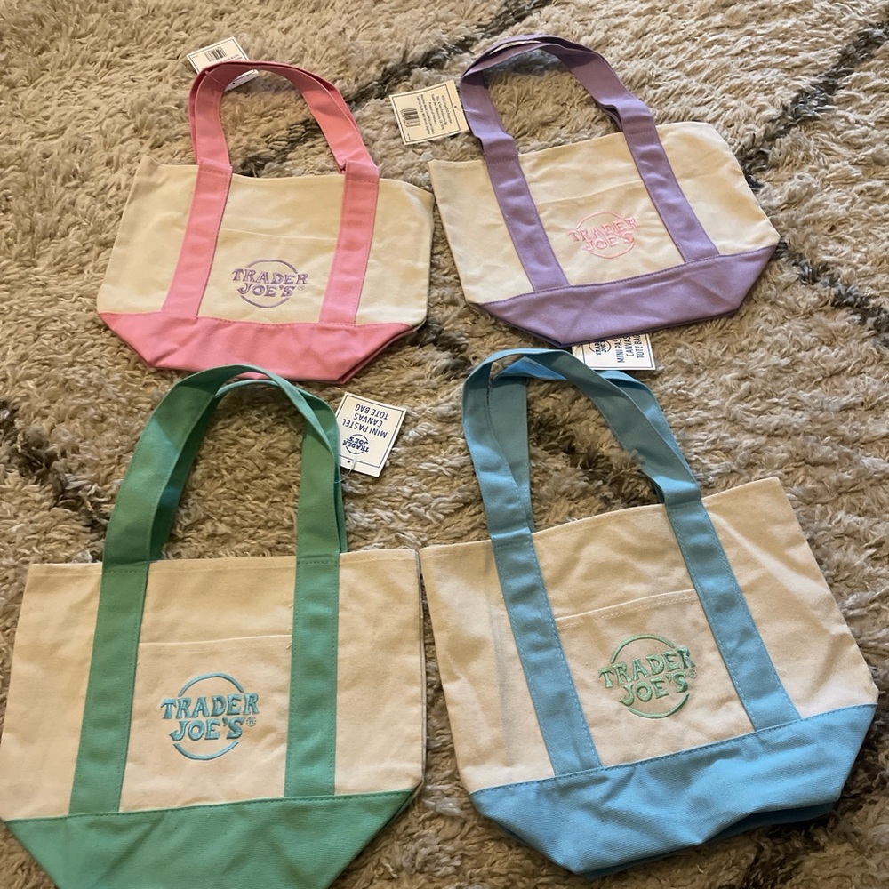 Trader Joe's Mini Pastel Canvas Tote Bags Set